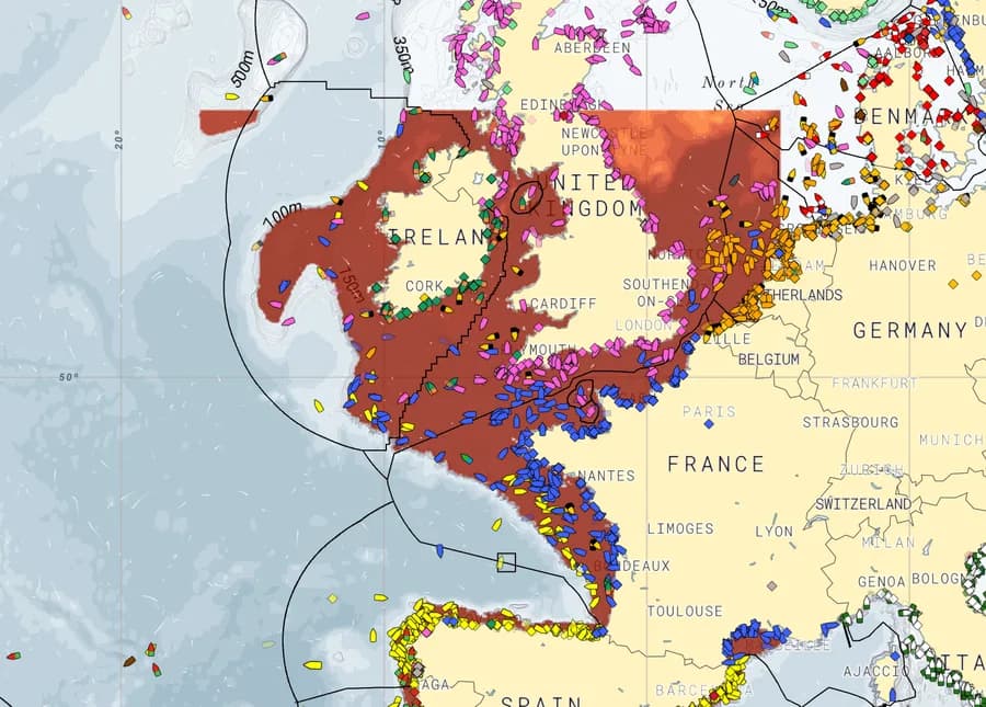 Map of the South West Europe ocean model coverage area
