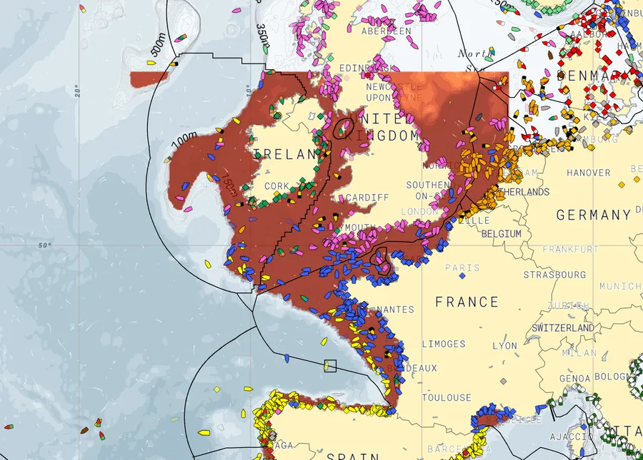 Map of the South West Europe ocean model coverage area